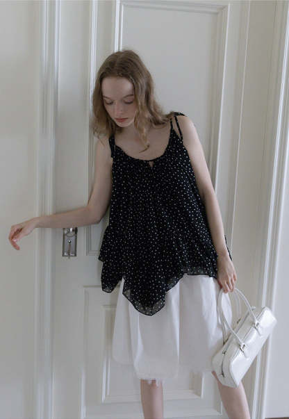 Polka Dot Ruffle Hem Cami Top