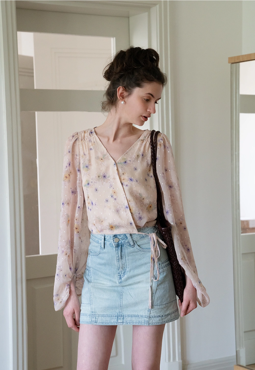 Floral Puff Sleeve Crop Blouse