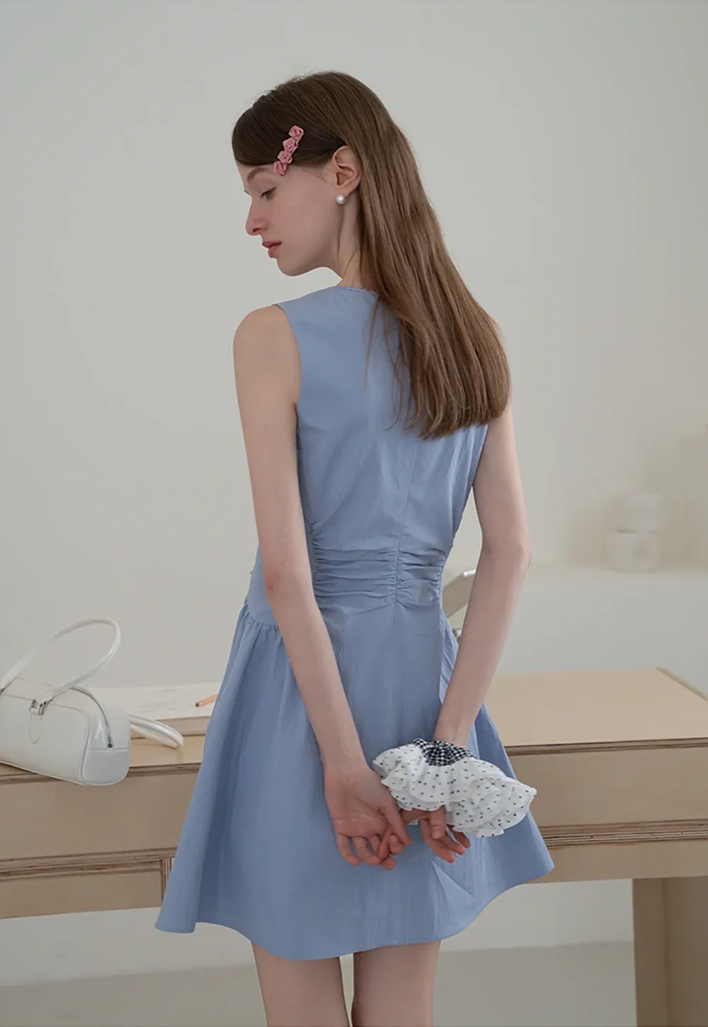 Sleeveless Ruched Waist A-Line Mini Dress