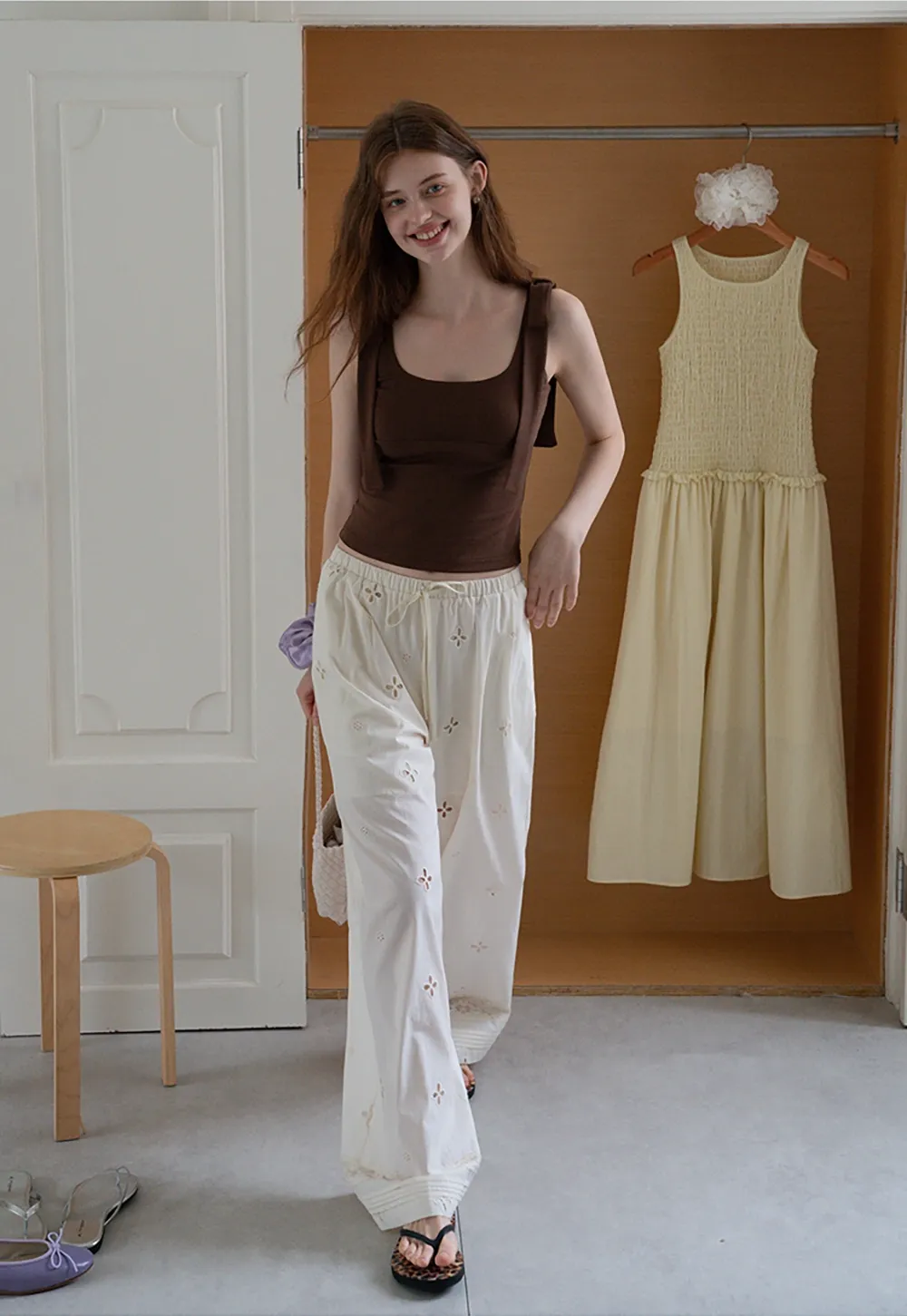 Women’s Square Neck Tie-Strap Knit Tank