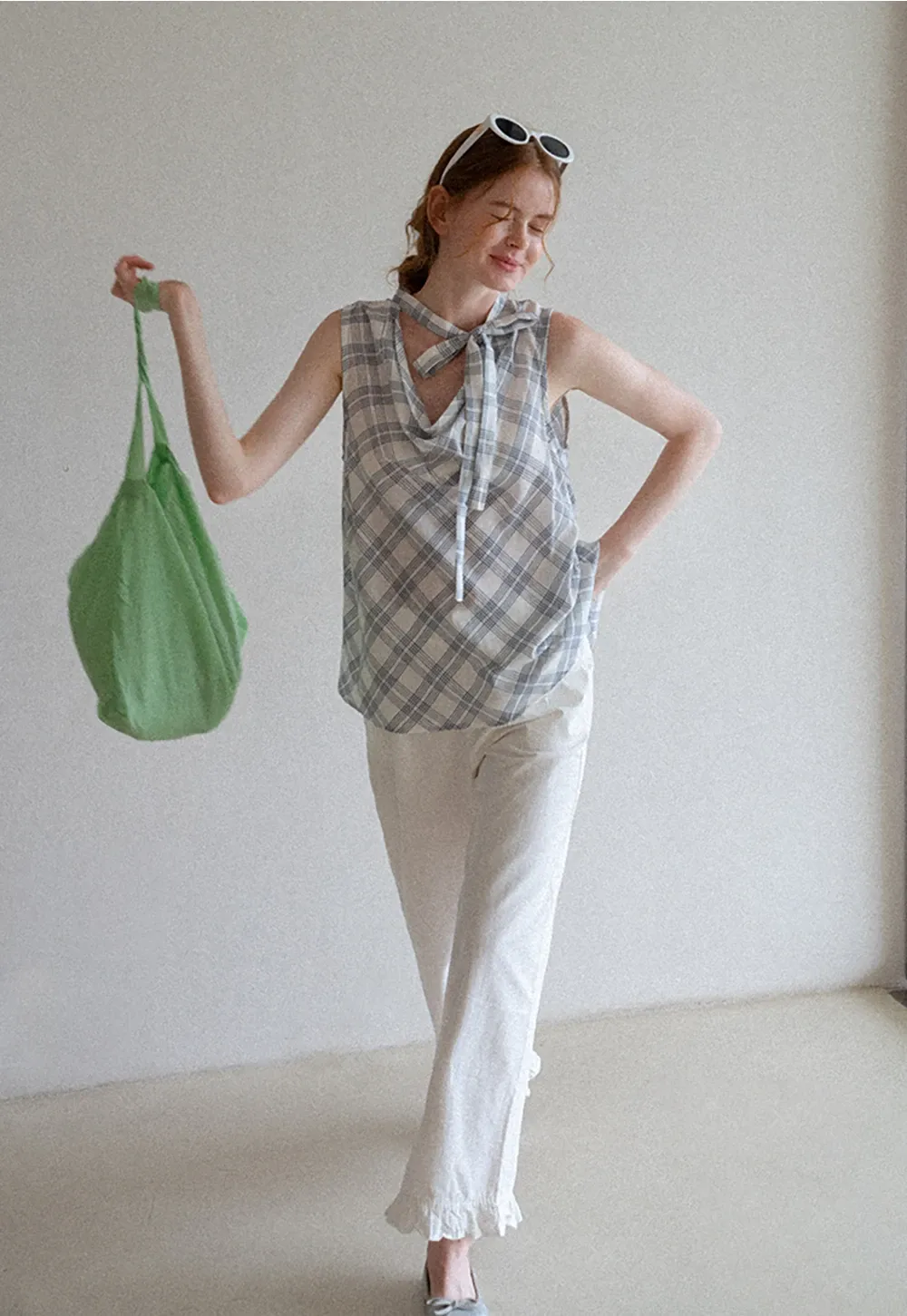 Plaid Bow Sleeveless Top