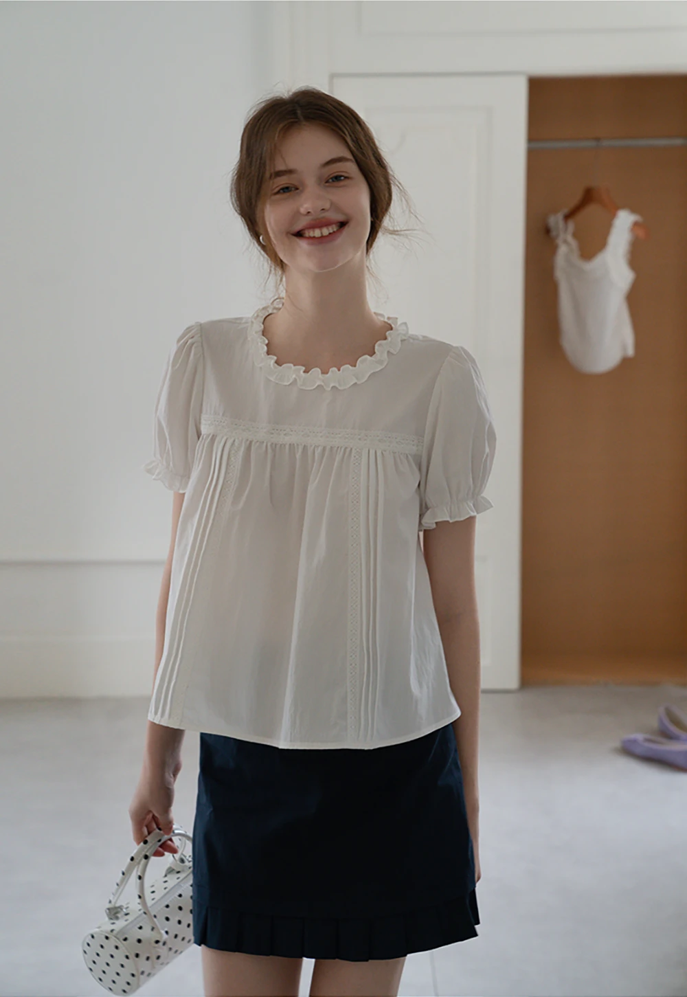 Puff Sleeve Lace Ruffle Blouse