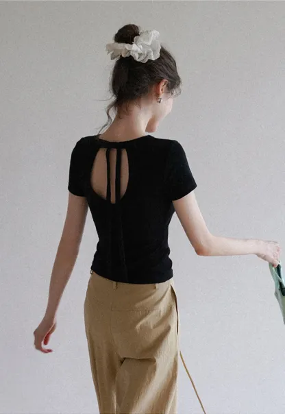 Women’s Backless Tie Short Sleeve Top