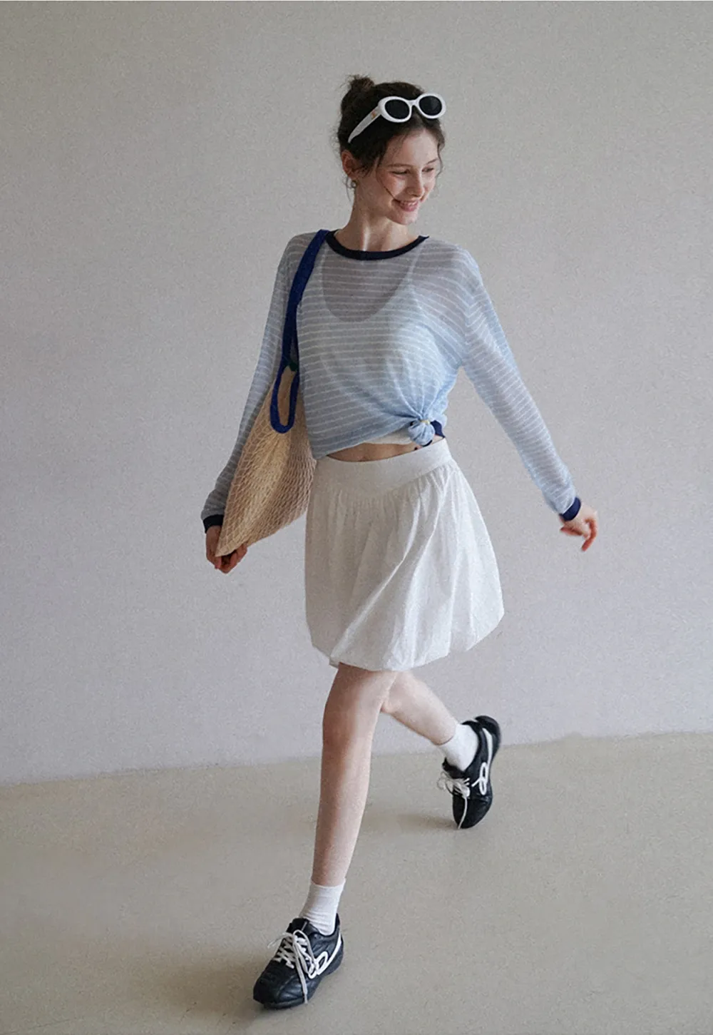 Women’s Striped Sheer Long Sleeve Knit Top