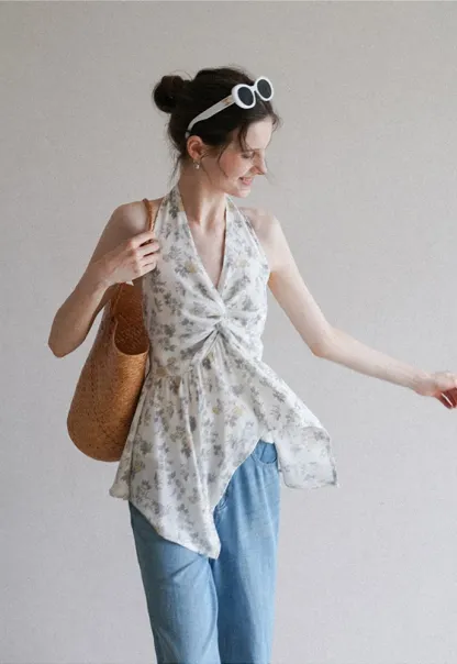 Women’s Floral Twist Halter Peplum Top