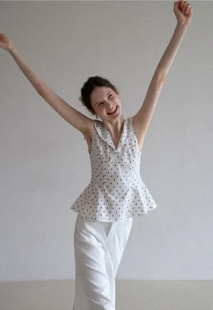 Polka Dot Sailor Collar Blouse