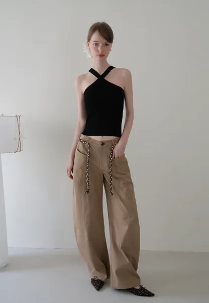 Women’s Ribbed High Neck Halter Tank Top