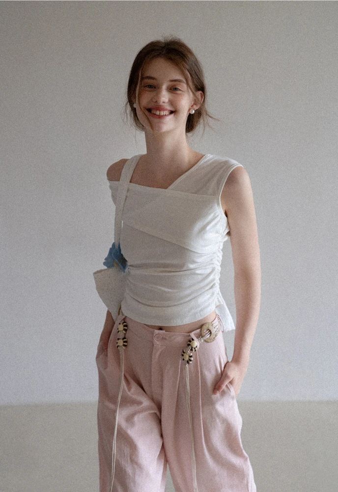 Women’s Cross-Strap One-Shoulder Ruched Top