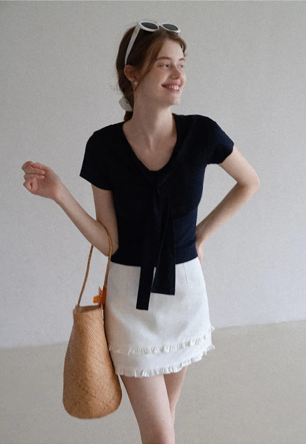 Mock Tie Cape Short Sleeve T-Shirt
