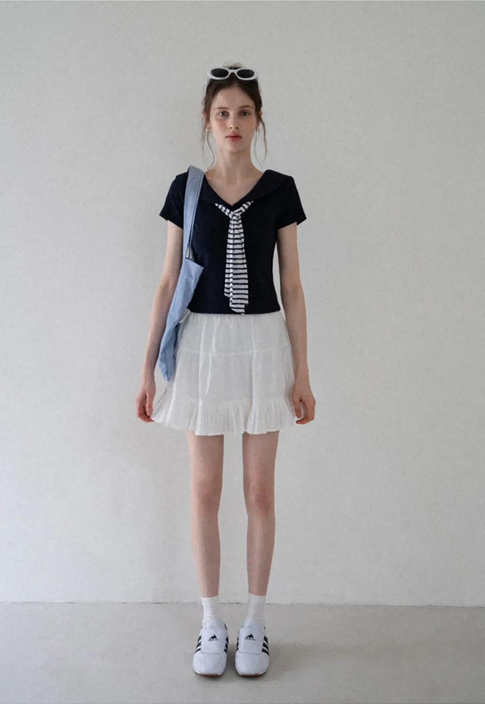 Sailor Collar Striped-Tie Tee
