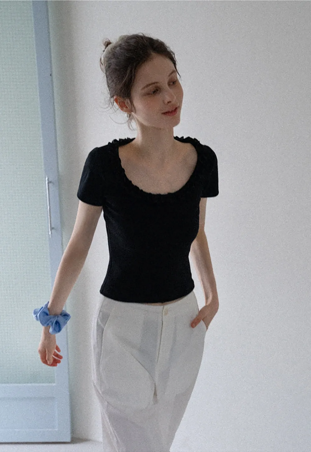 Women's Ruffle-Trim Scoopneck Tee