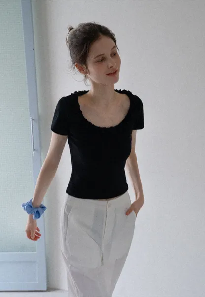 Women's Ruffle-Trim Scoopneck Tee