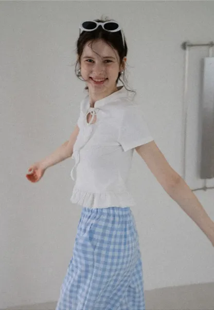Bow Tie Ruffle Hem T-Shirt