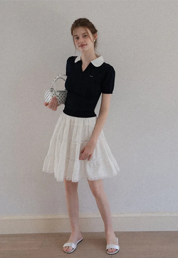 Women Contrast Collar Knit Polo Top