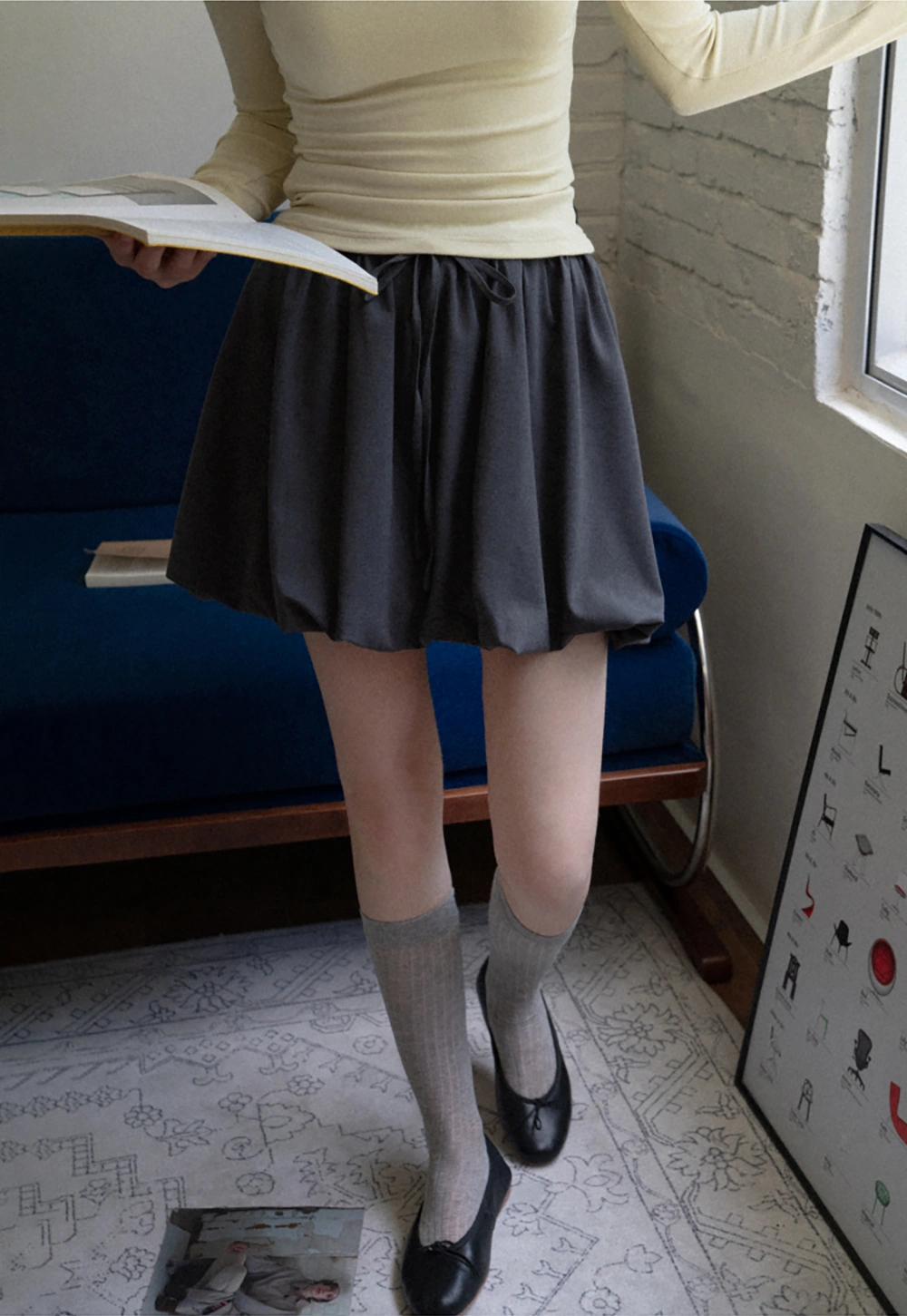 Drawstring Bubble Mini Skirt