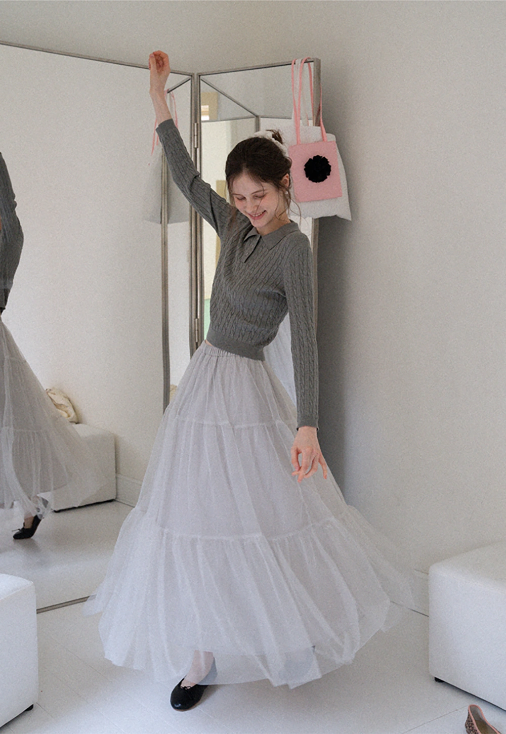 Women's Cable Knit Polo Sweater