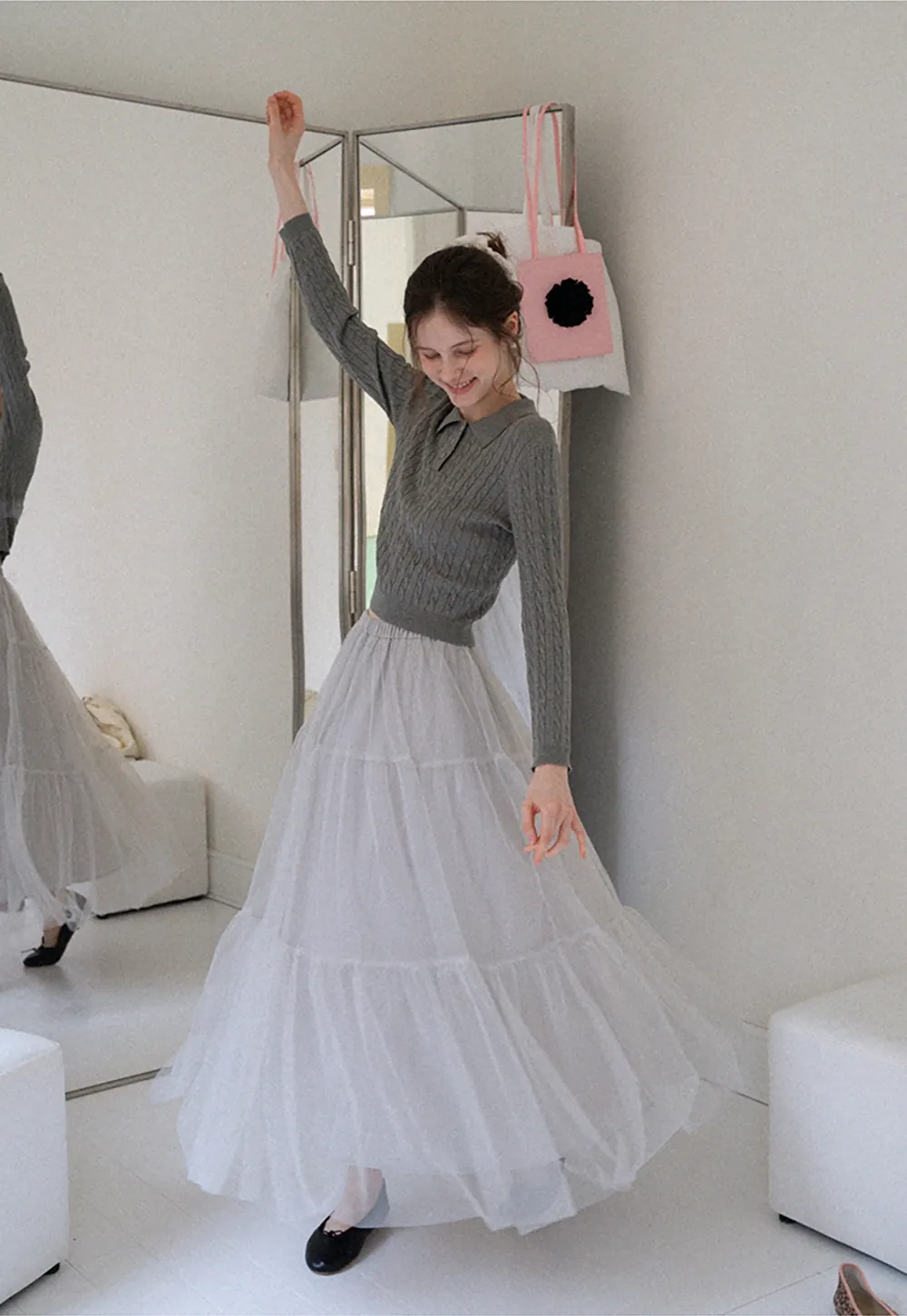 Women's Cable Knit Polo Sweater