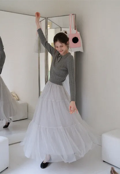 Women's Cable Knit Polo Sweater