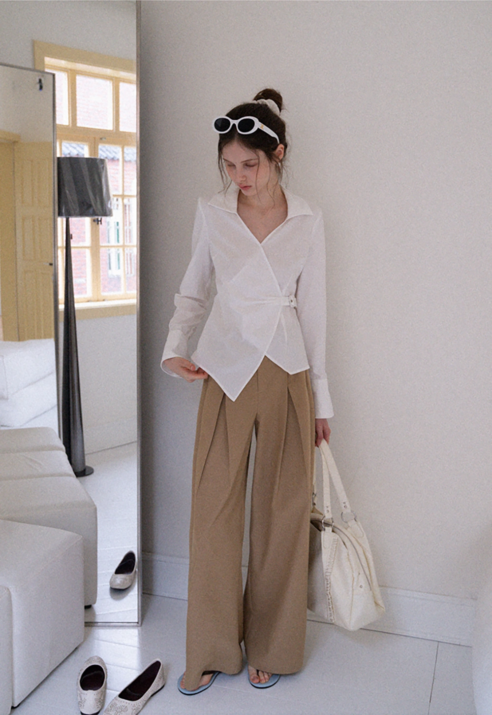 Women's Striped Wrap Shirt with Side Buckle