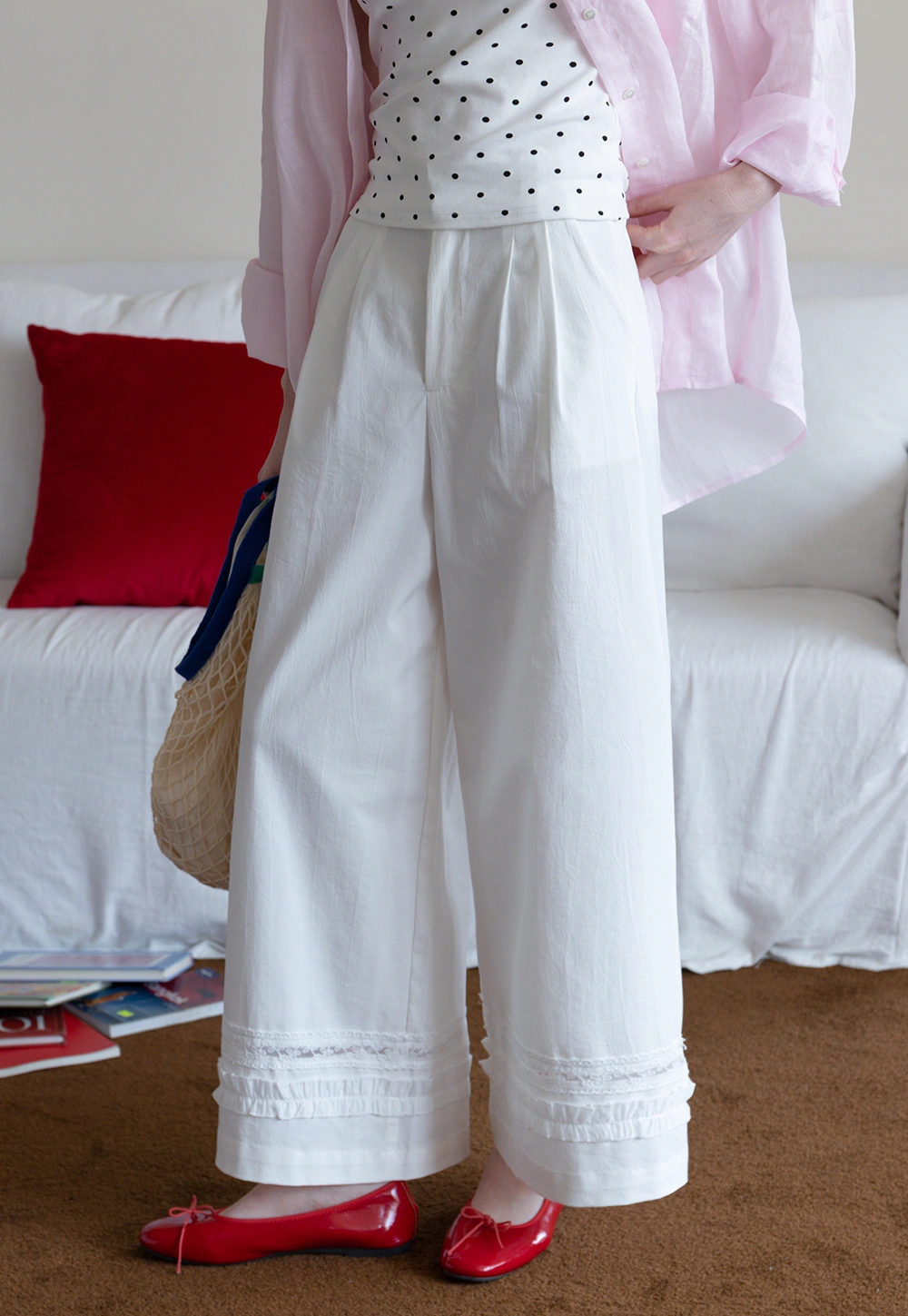 Wide Leg Lace Trim Pants