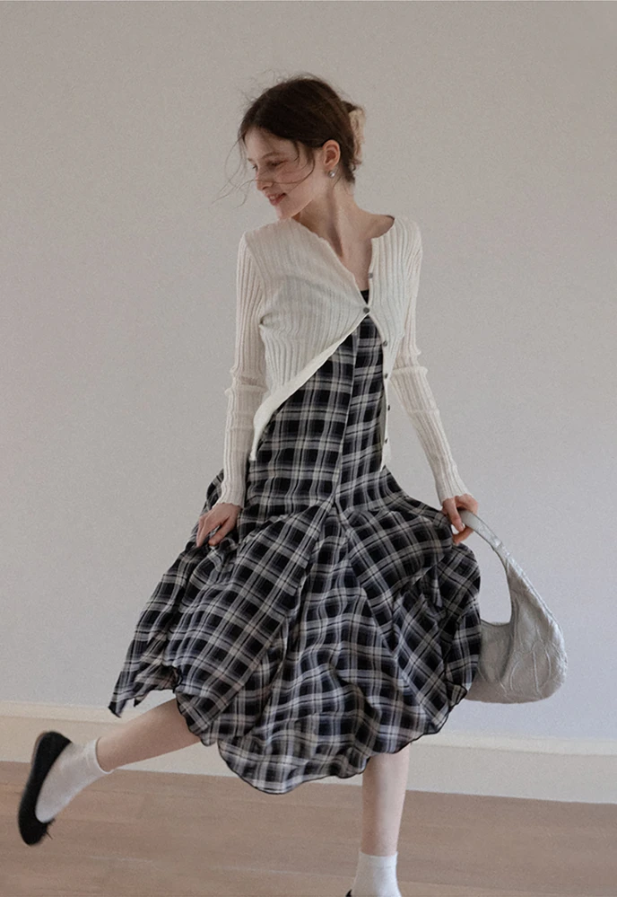 Plaid Handkerchief-Hem Cami Dress