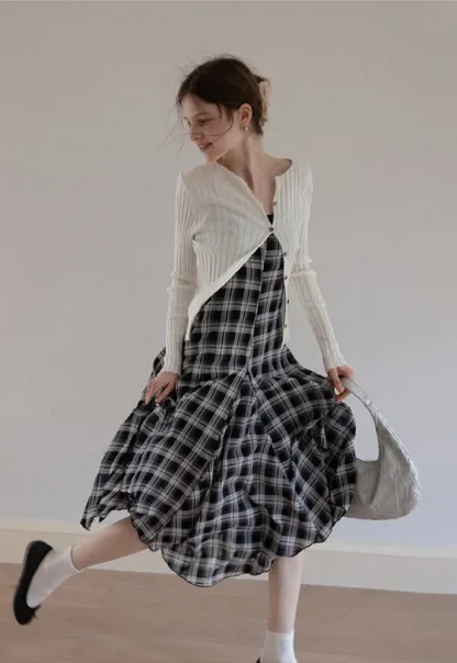 Plaid Handkerchief-Hem Cami Dress