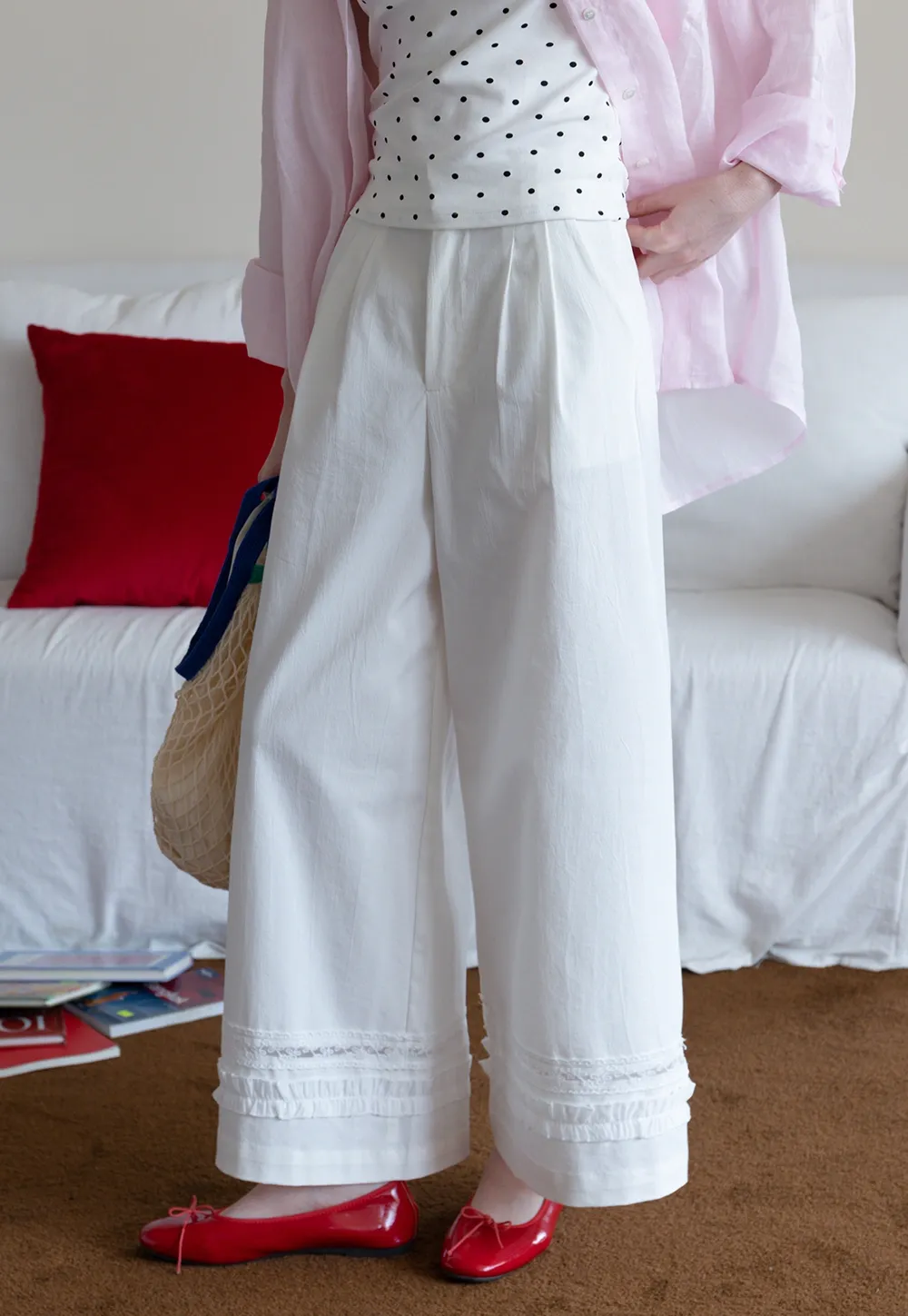 Wide Leg Lace Trim Pants