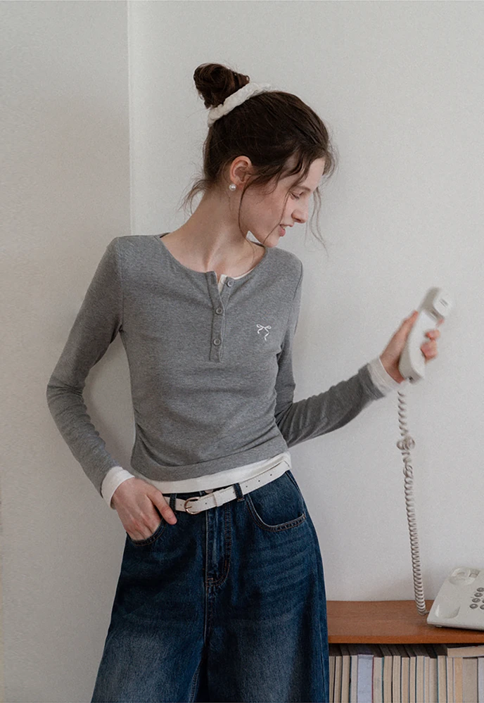 Ruched Henley Crop Top