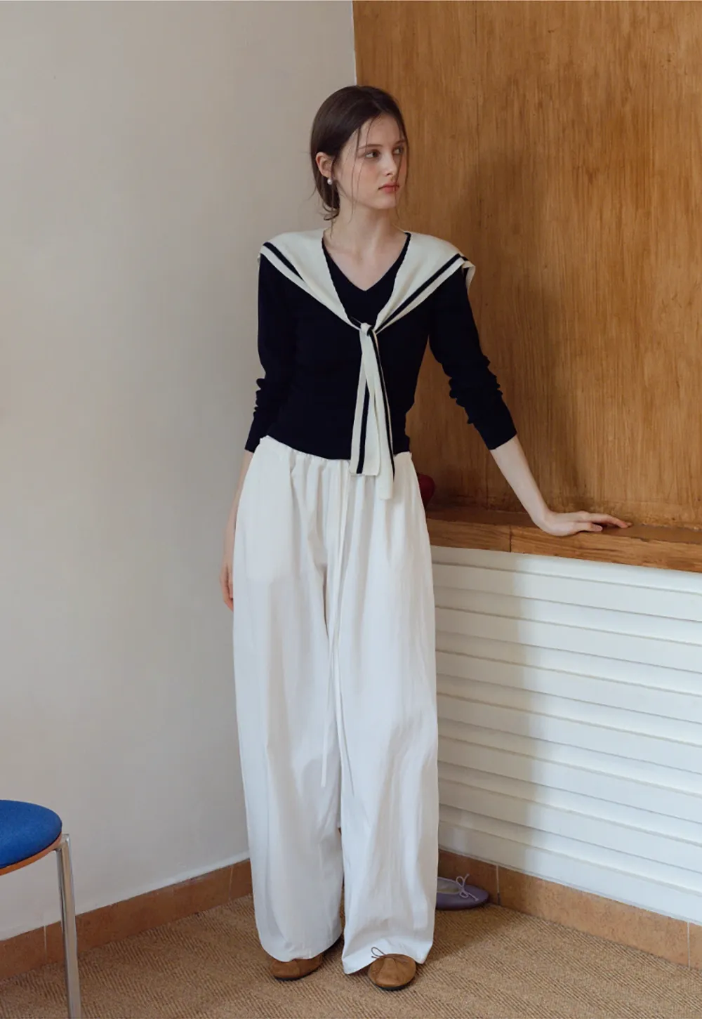 Sailor Tie Knit Long Sleeve Top