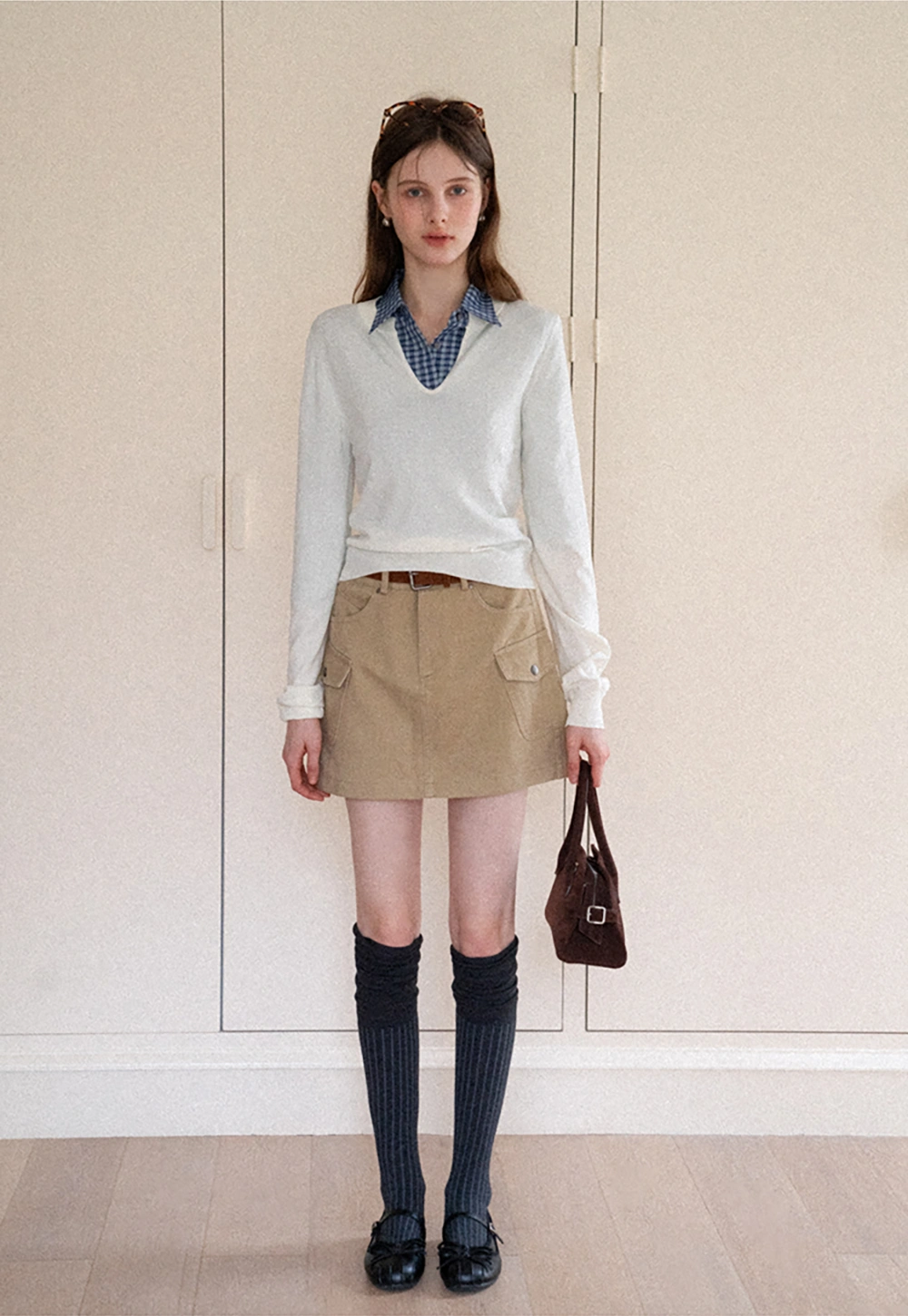 Women's V-Notch Long Sleeve Knit Top