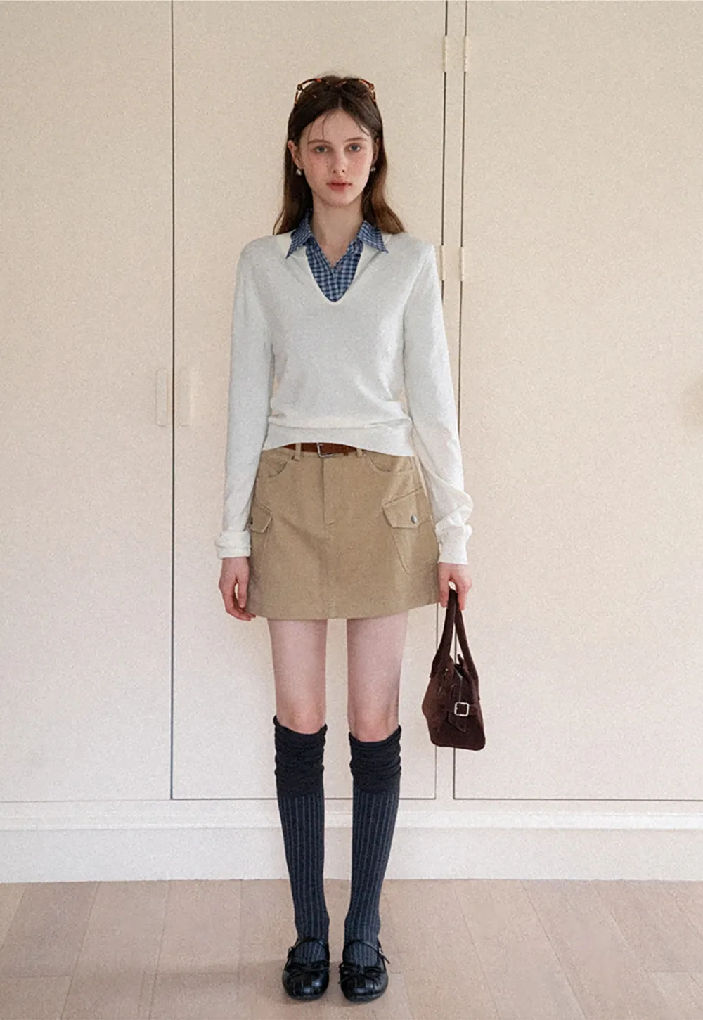 Women's V-Notch Long Sleeve Knit Top