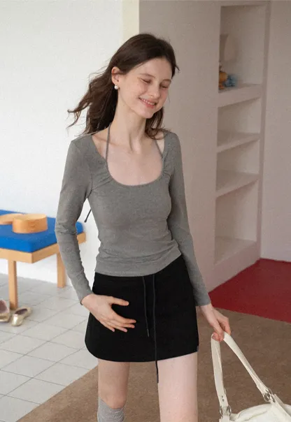 Women's Tie-Front Cutout Long-Sleeve Top