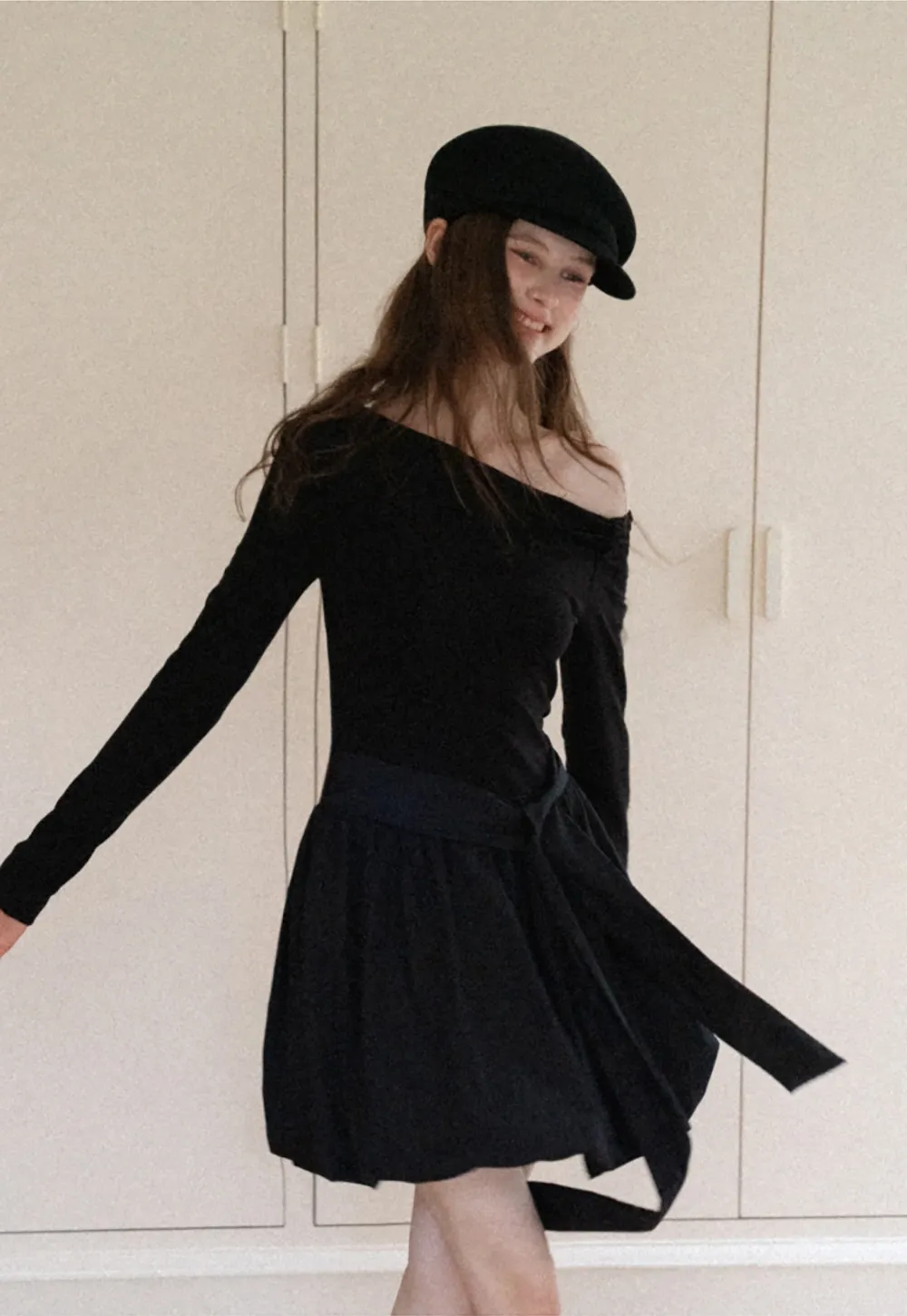 Women's Asymmetric Off-Shoulder Tie-Waist Mini Dress