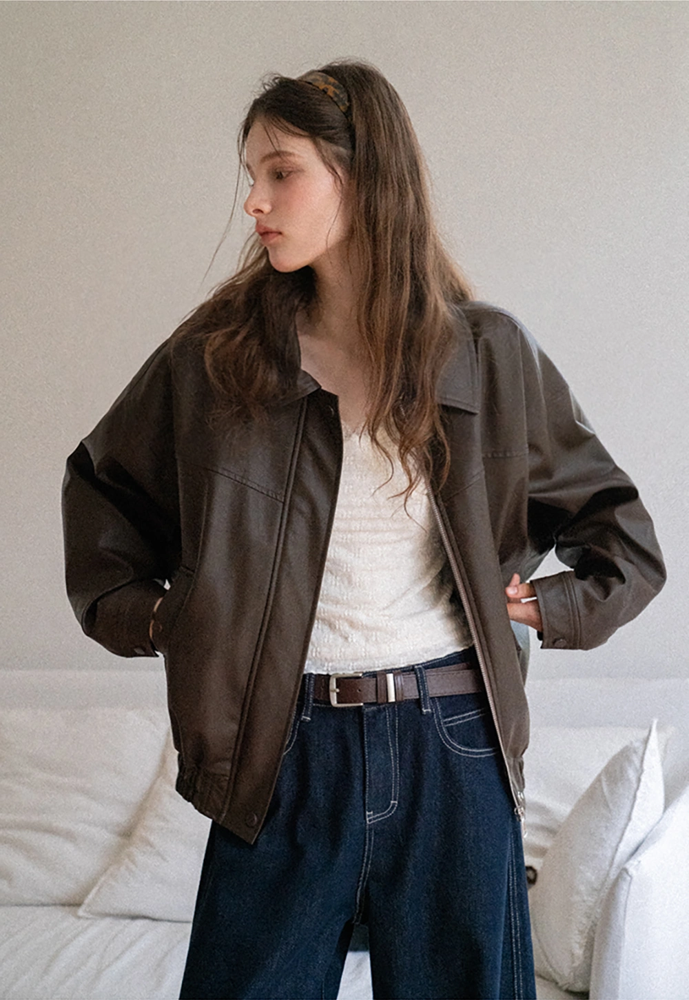 Women's Oversized Faux Leather Bomber Jacket