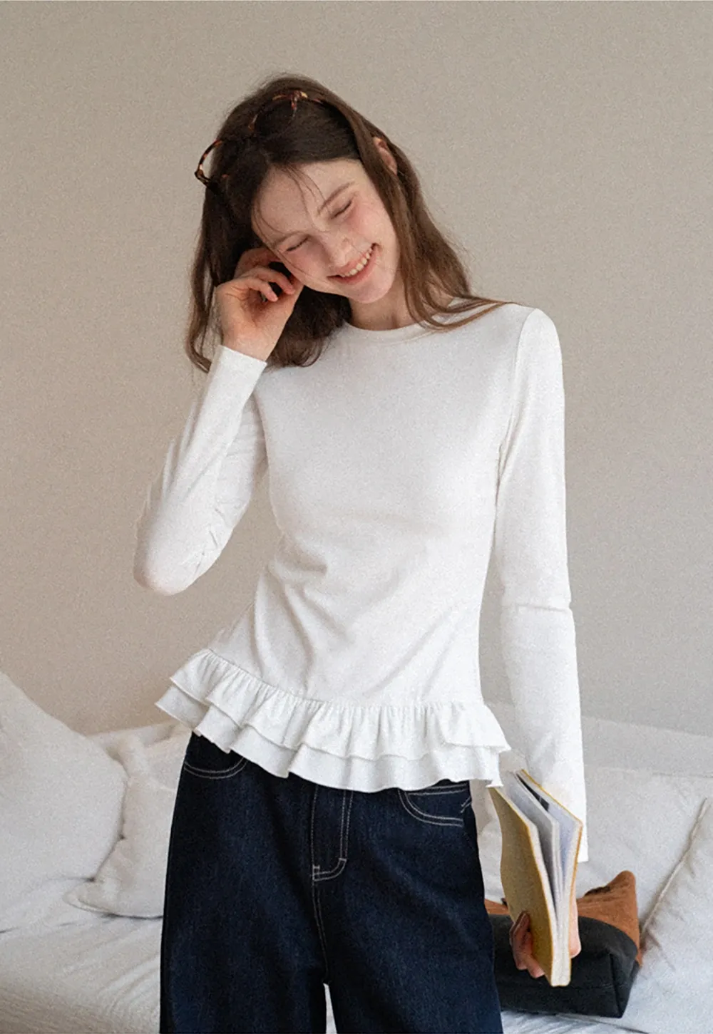 Women's Ruffled Hem Long Sleeve Tee