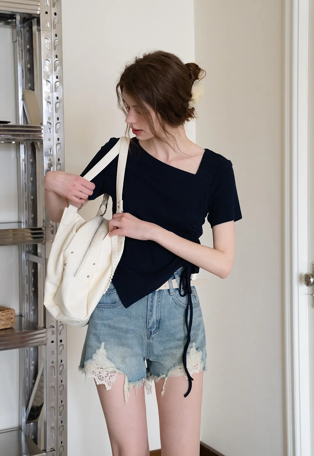 Asymmetrical Ruched Crop Top