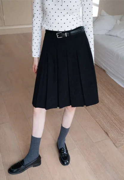 Belted Pleated Mini Skirt