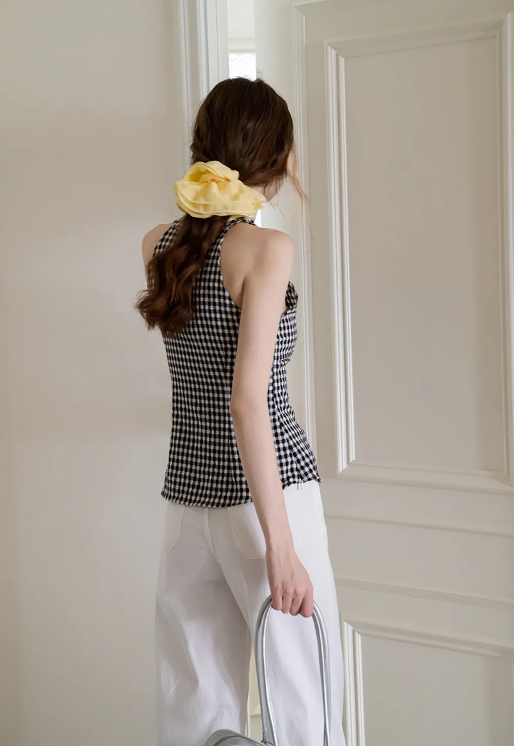 Ruffled Gingham Check Sleeveless Top