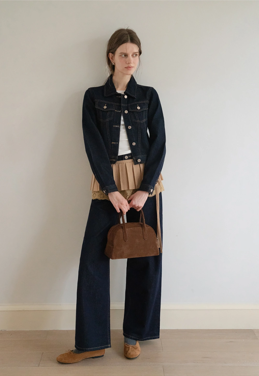 Womens Denim Jacket and Wide Leg Jeans Set