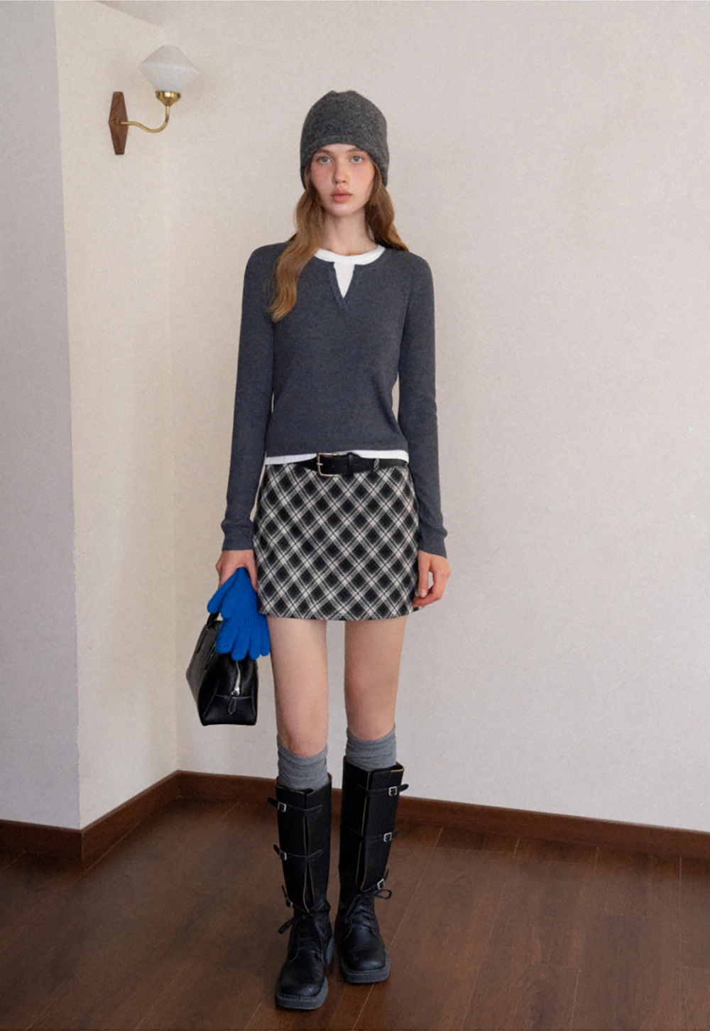 Contrast Layered Knit Long Sleeve Top