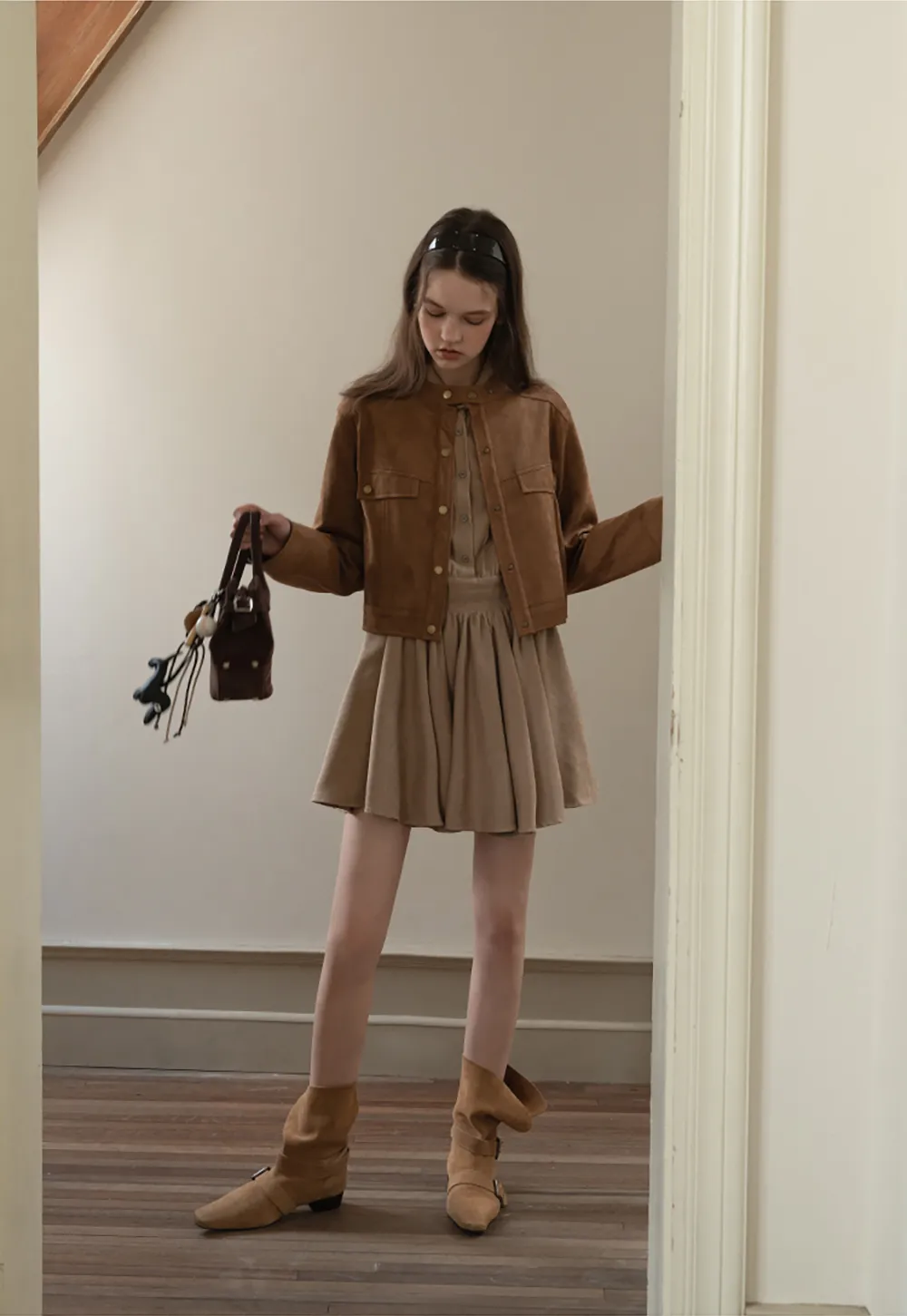 Belted Shirt Dress with Knit Scarf