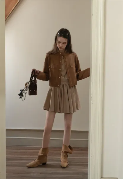 Belted Shirt Dress with Knit Scarf