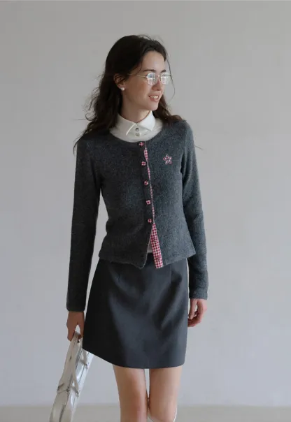 Cozy Knit Button Down Cardigan with Floral Detail