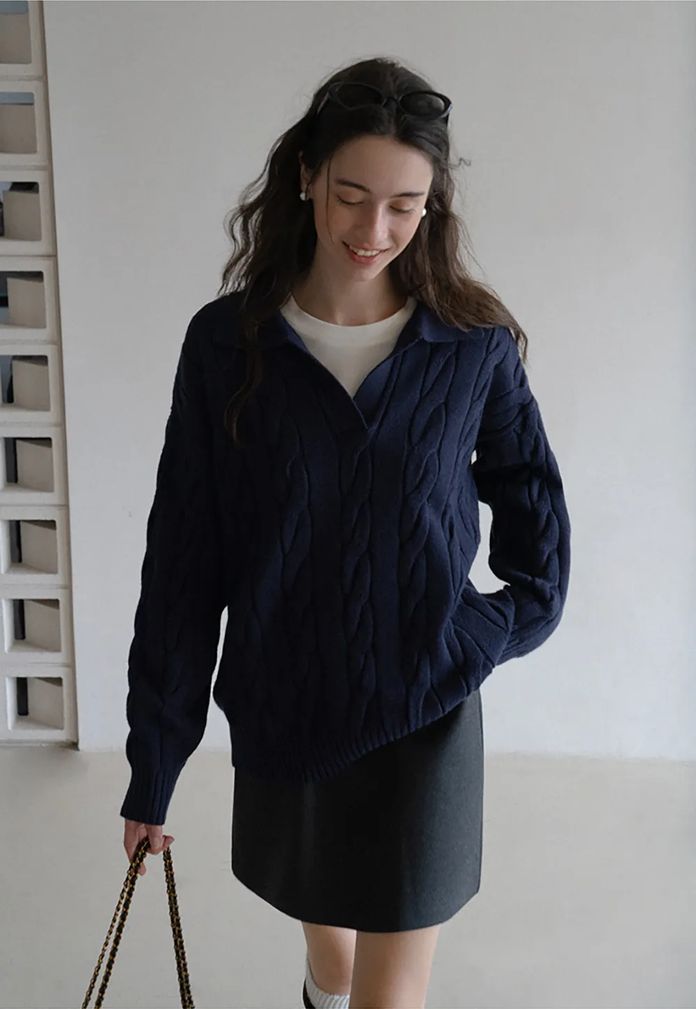 Cable Knit Polo Sweater