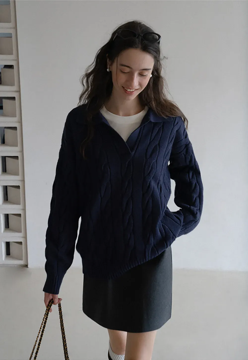 Cable Knit Polo Sweater