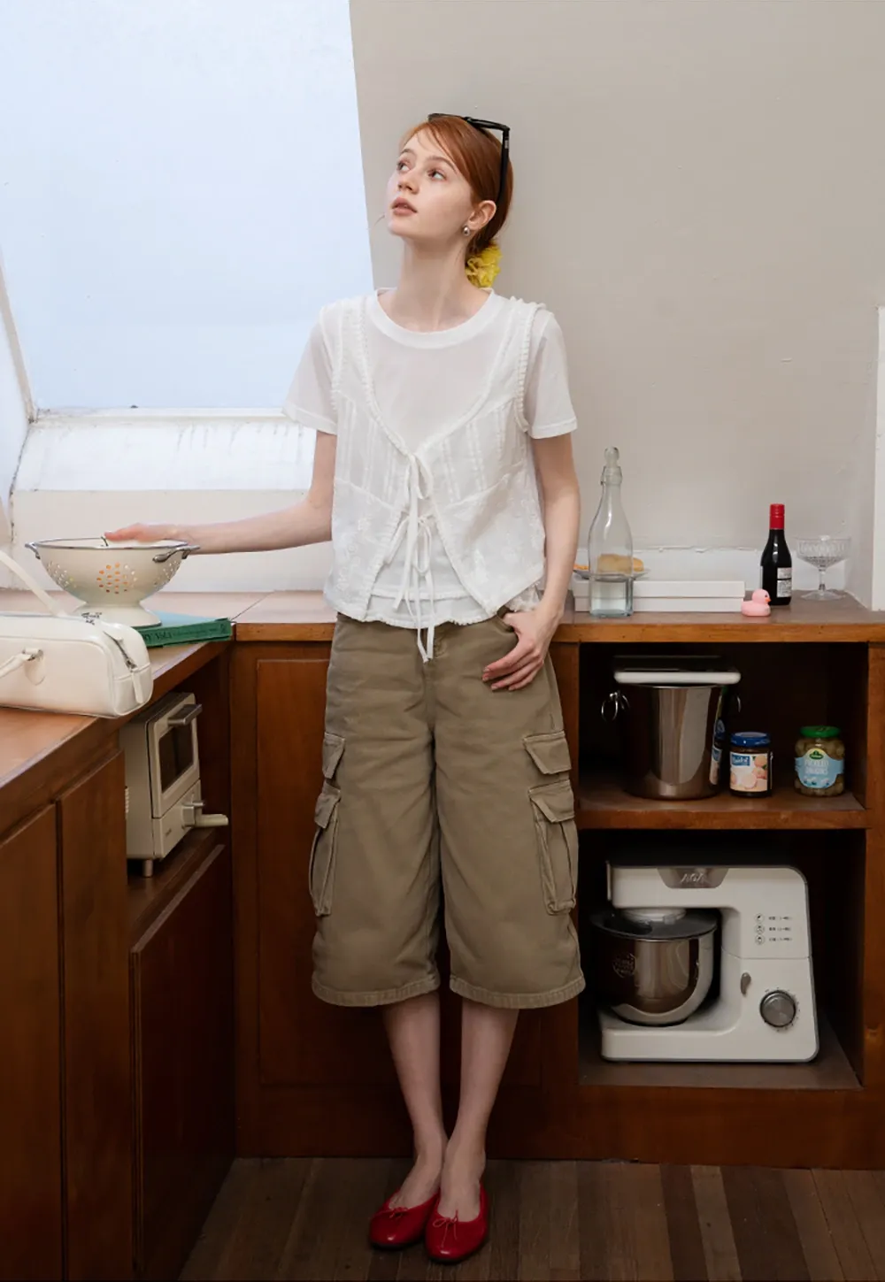 Women’s White Ruffle-Tiered Tie Shirts