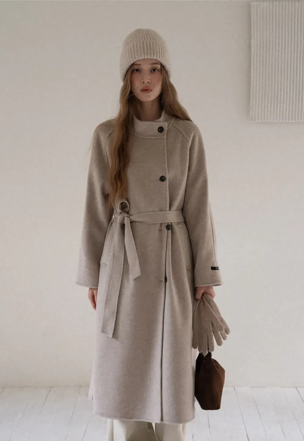 Wool Blend Belted Coat with Scarf Detail