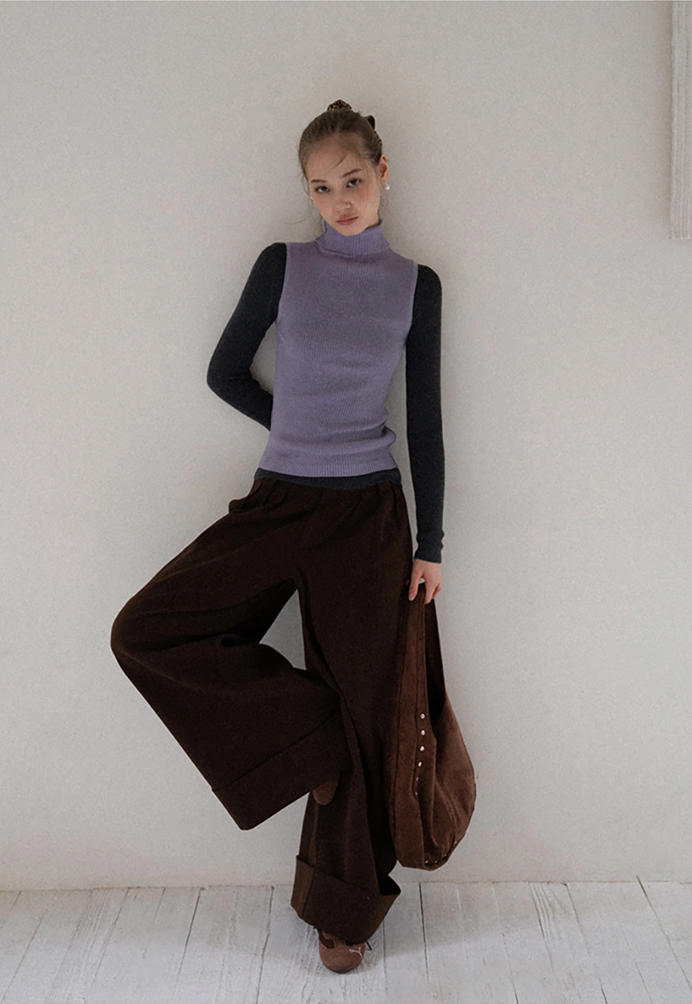 Womens Color Block Turtleneck Knit Top