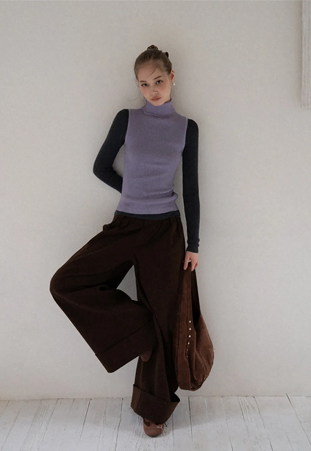 Womens Color Block Turtleneck Knit Top