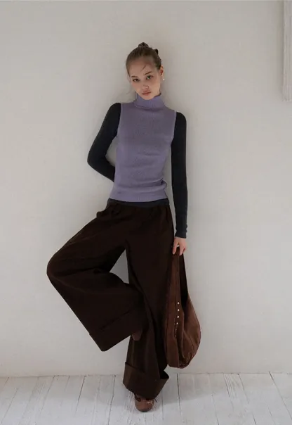 Womens Color Block Turtleneck Knit Top
